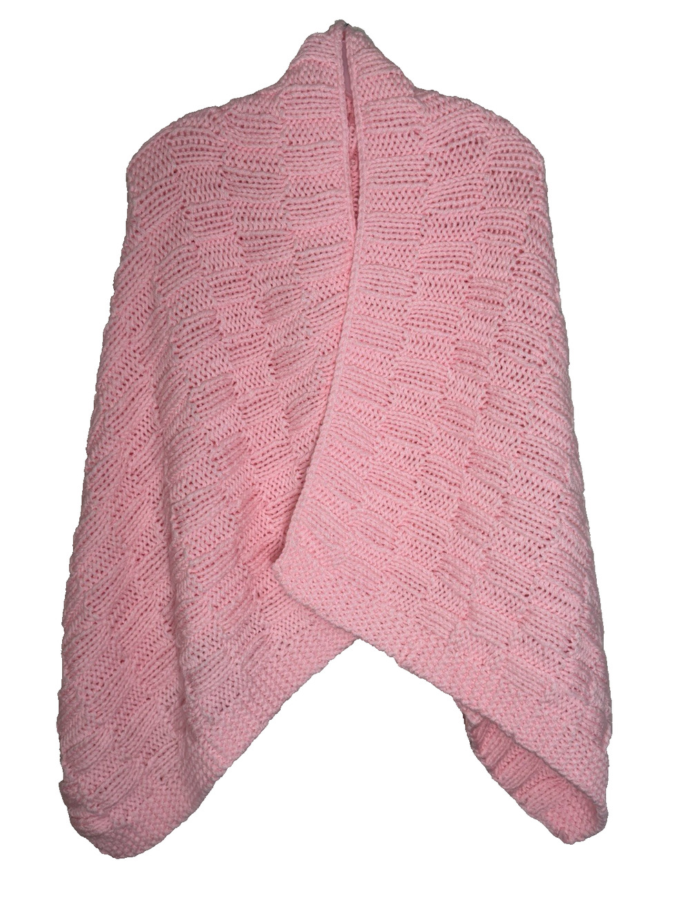 Hand Knit Lap Blanket Throw Pink Chunky Knit Synthetic Blend Stroller 24"X60"
